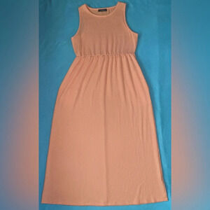 WANDERING DREAMS rib knit maxi tank dress 2 pockets peach stretchy NEW size L